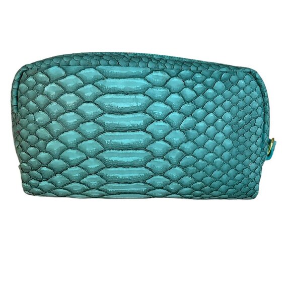 Stephanie Johnson Zipper Makeup Bag Jewelry Case Turquoise Faux Reptile 6-Inch - Picture 3 of 9